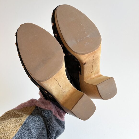 Veronica Beard Dacey Black Suede Studded High Heel Clogs Size 8.5 M - Picture 6 of 7